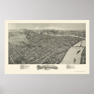 Pôster Parkersburg, mapa panorâmico de WV - 1899