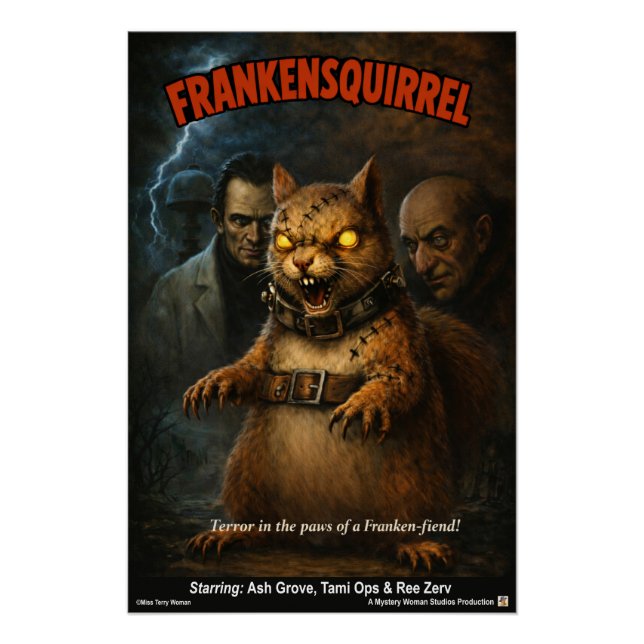 Pôster Paródia Clássica de Filme do Frankensquirrel (Frente)