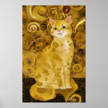 Paródia de gato fofo dourado de Gustav Klimt, arte