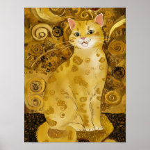 Paródia de gato fofo dourado de Gustav Klimt, arte