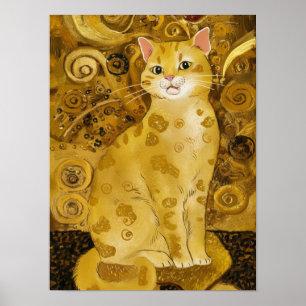 Poster Paródia de gato fofo dourado de Gustav Klimt, arte