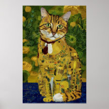 Paródia de gato fofo dourado de Gustav Klimt, arte