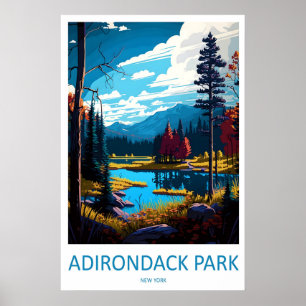 Poster Parque Adirondack Cartaz de Viagem Antigo Esqui Na