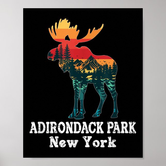 Poster Parque Adirondack Silhueta de Alce Caminhando Nova (Frente)