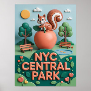 Poster Parque central de Nyc com esquilo brincando