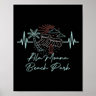 Poster Parque de Praia Ala Moana Hawaii Batimento cardíad