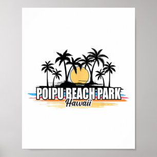 Poster Parque de Praia de Poipu Retro Surfing Beach no Ha