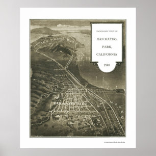 Pôster Parque de San Mateo, mapa panorâmico de CA - 1905