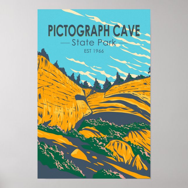 Poster Parque Estadual da Caverna Pictograph Montana Vint (Frente)