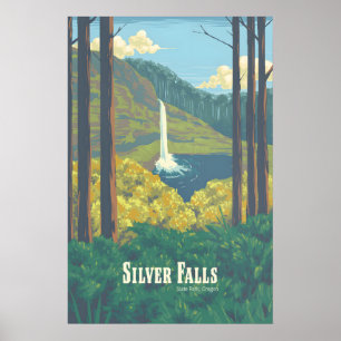 Poster Parque Estadual Silver Falls Cartaz de Viagem Oreg