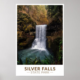 Poster Parque Estadual Silver Falls Oregon Aquarela Vinta