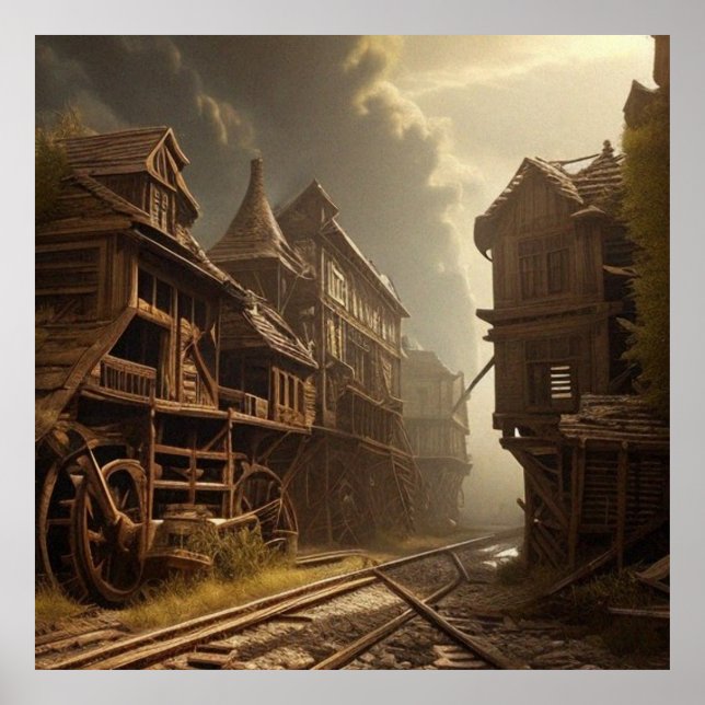 Poster Parque ferroviário antigo abandonado bonito (Frente)