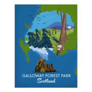 Pôster parque florestal Galloway Escócia mapa