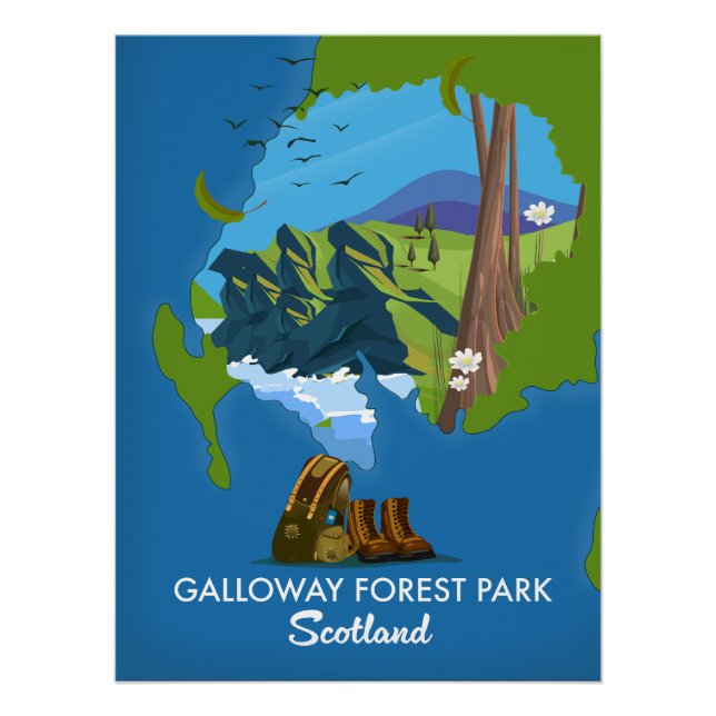 Pôster parque florestal Galloway Escócia mapa (Frente)