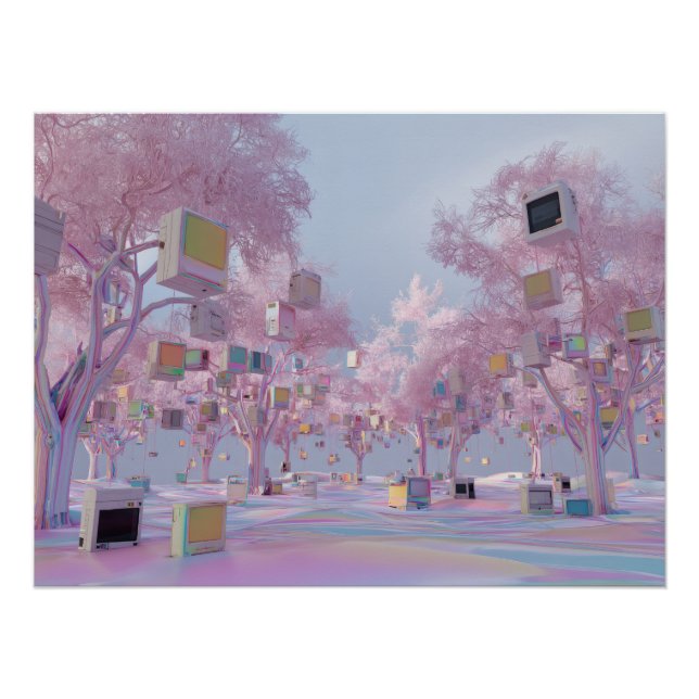 Pôster Parque Glitchy Pink Sakura com Janelas Flutuantes (Frente)