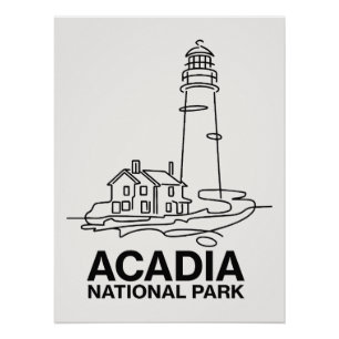 Pôster Parque Nacional Acadia Arte de Linha do Farol