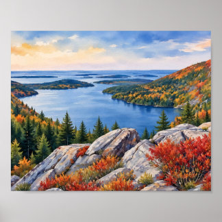 Poster Parque Nacional Acadia Maine Aquarela