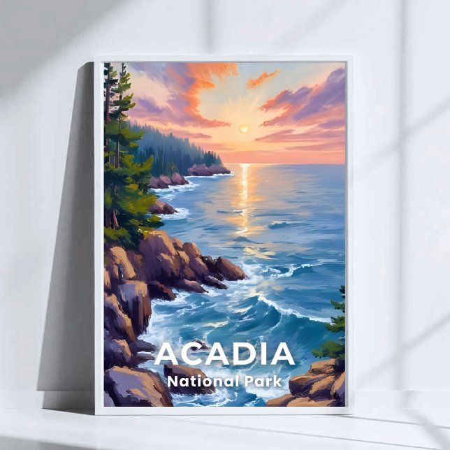 Poster Parque Nacional Acadia | Maine Painting Viagem Art (Criador carregado)