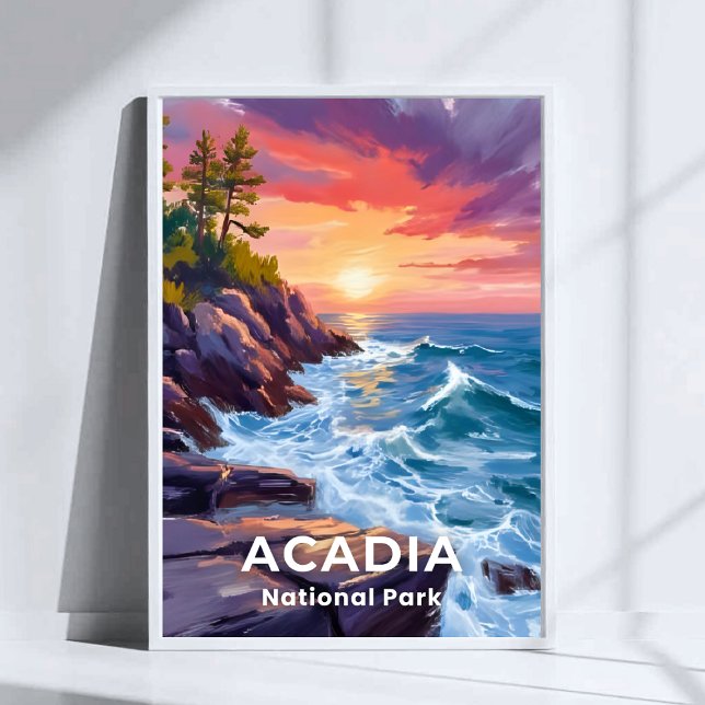 Poster Parque Nacional Acadia | Otter Cliff Maine Viagem (Criador carregado)