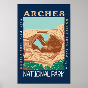 Poster Parque Nacional Arches Double Arch Retro Desgastad