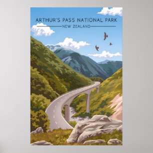 Poster Parque Nacional Arthurs Pass Nova Zelândia Viagens