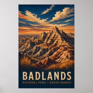 Poster Parque Nacional Badlands Dakota do Sul Xilogravura