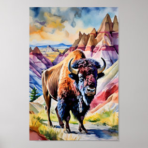 Poster Parque Nacional Badlands South Dakota Watercolor
