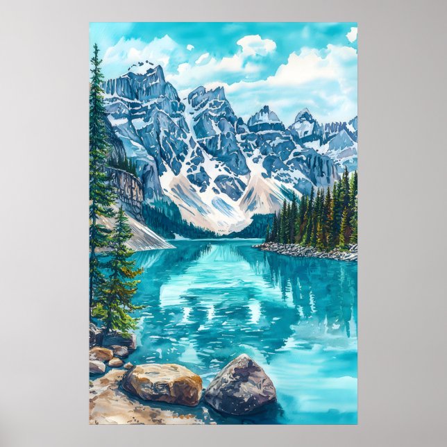 Poster Parque Nacional Banff Aquarela 2 (Frente)