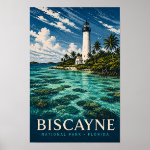 Poster Parque Nacional Biscayne Flórida Xilogravura Moder