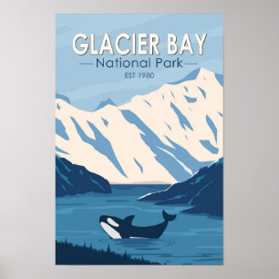 Poster Parque Nacional da Baía do Glaciar Alaska Orca Art