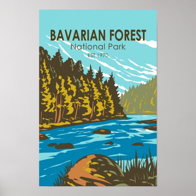 Poster Parque Nacional da Floresta Bávara Alemanha Vintag (Frente)