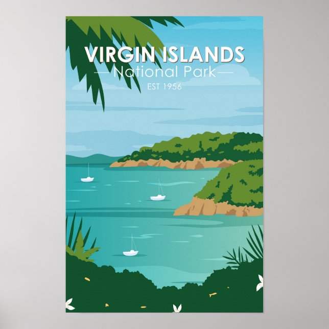 Poster Parque Nacional das Ilhas Virgens Embarcações Vint (Frente)