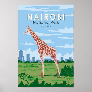 Poster Parque Nacional de Nairobi Girafa Viagem Arte Vint