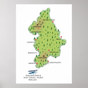 Poster Parque nacional de Snowdonia, mapa do País de Gal