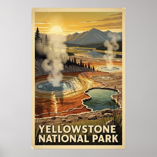 Poster Parque Nacional de Yellowstone Retro  (Frente)