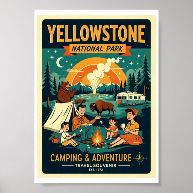 Poster Parque Nacional de Yellowstone Retro anos 1950 (Frente)