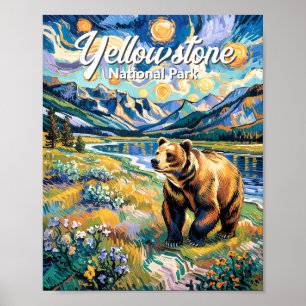Poster Parque Nacional de Yellowstone Urso Vintage Van Go