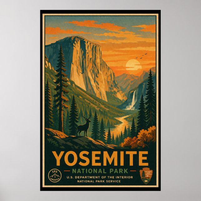 Poster Parque Nacional de Yosemite Antigo (Frente)
