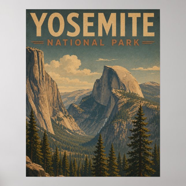 Poster Parque Nacional de Yosemite Vale do Half Dome Vint (Frente)