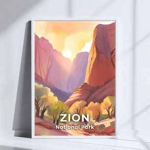 Poster Parque Nacional de Zion Aquarela de Viagem