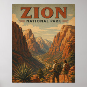 Poster Parque Nacional de Zion Estilo Vintage WPA Canyon