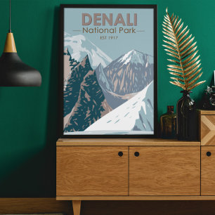 Poster Parque Nacional Denali Alaska Monte Hunter Vintage