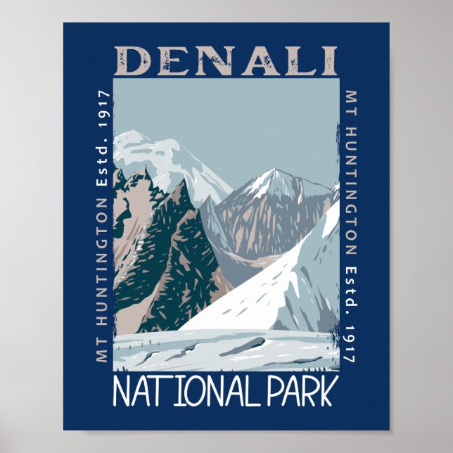 Poster Parque Nacional Denali Alaska Monte Huntington Ret (Frente)
