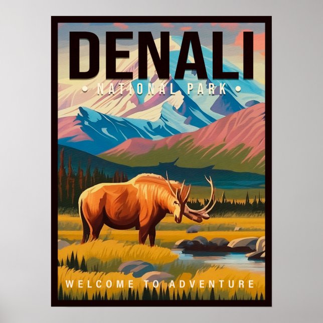 Poster Parque Nacional Denali Alaska - Paisagem de Montan (Frente)