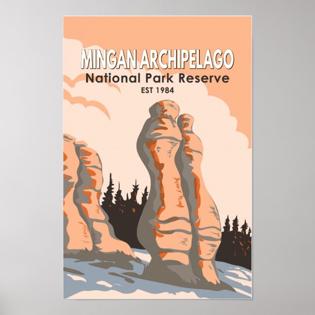 Poster Parque Nacional do Arquipélago de Mingan Vintage (Frente)