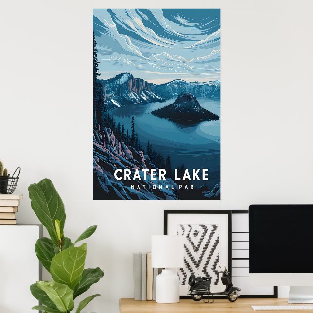 Poster Parque Nacional do Lago Cratera: Um Oásis Azul (Escritório em casa)