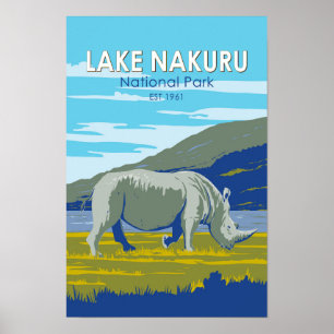 Poster Parque Nacional do Lago Nakuru Viagem do Rinoceron