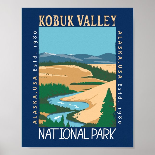 Poster Parque Nacional do Vale do Kobuk, Alasca, Retro Di (Frente)