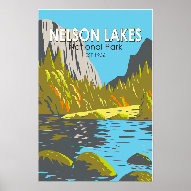 Poster Parque Nacional dos Nelson Lagos Nova Zelândia Vin (Frente)