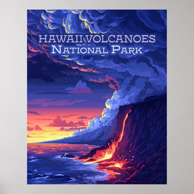 Poster Parque Nacional dos Vulcões do Havaí - Grande Ilha (Frente)